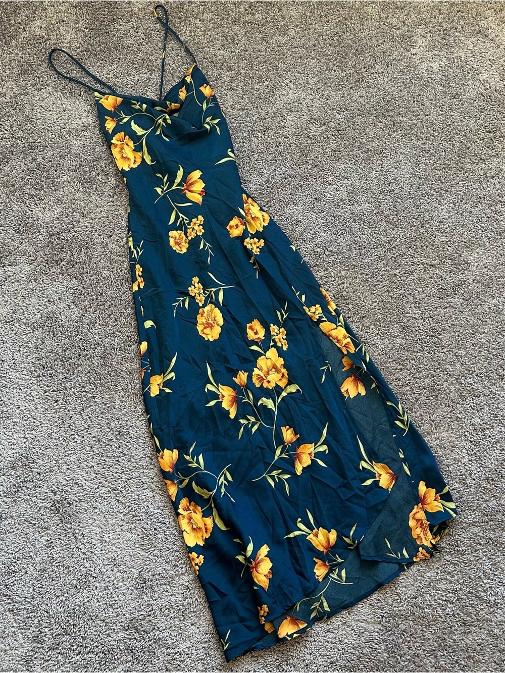 Astr Floral Midi Slip Dress in Teal and Yellow